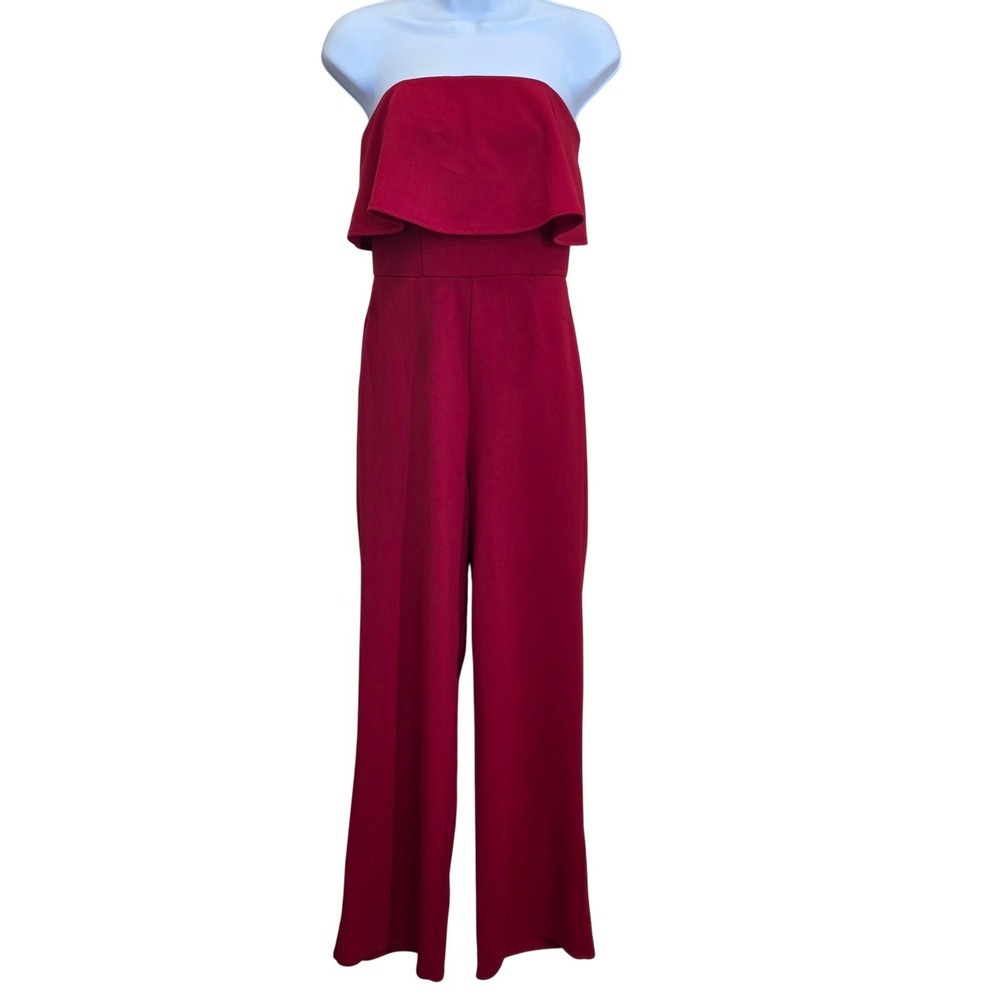 Strapless Ruffle Jumpsuit Women's Wide Leg Party Cocktail Red small